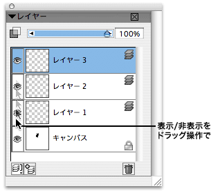 レイヤーの表示/非表示がドラッグ操作で